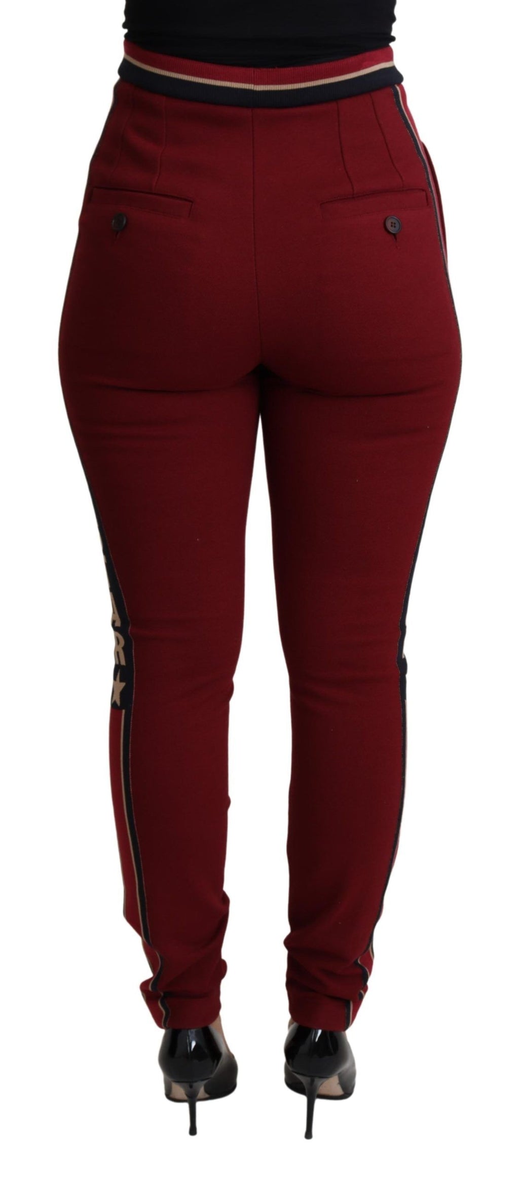 Dolce & Gabbana Rote DG Star gestreifte Skinny-Baumwollhose