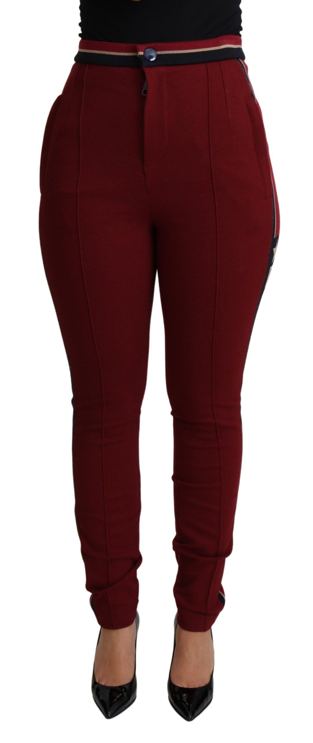Dolce & Gabbana Rote DG Star gestreifte Skinny-Baumwollhose