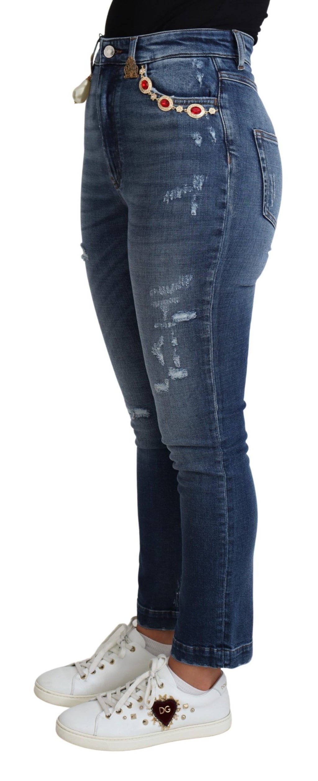 Dolce & Gabbana Blue Embellished Skinny Cotton Jeans