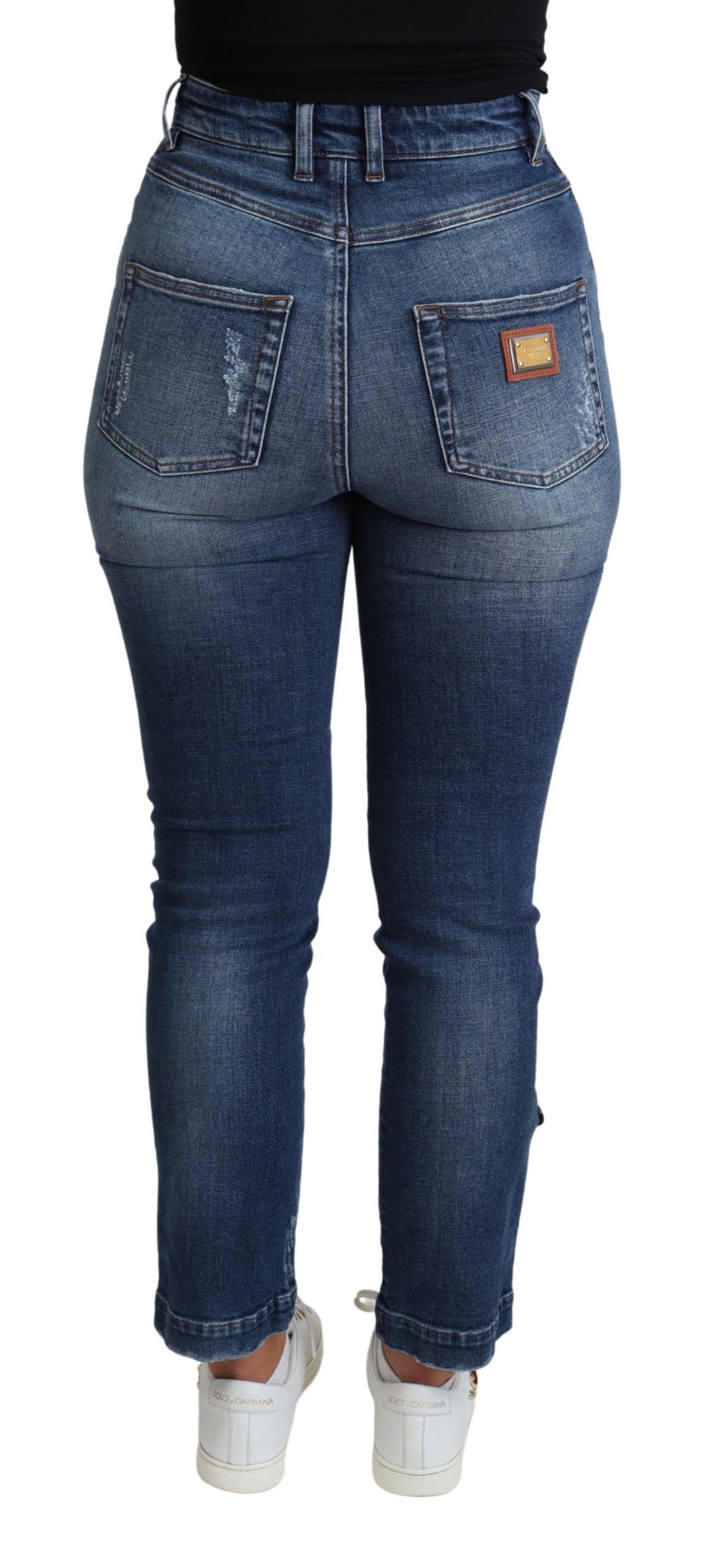 Dolce & Gabbana Blue Embellished Skinny Cotton Jeans