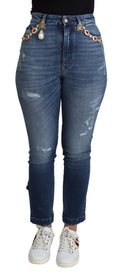 Dolce & Gabbana Blue Embellished Skinny Cotton Jeans