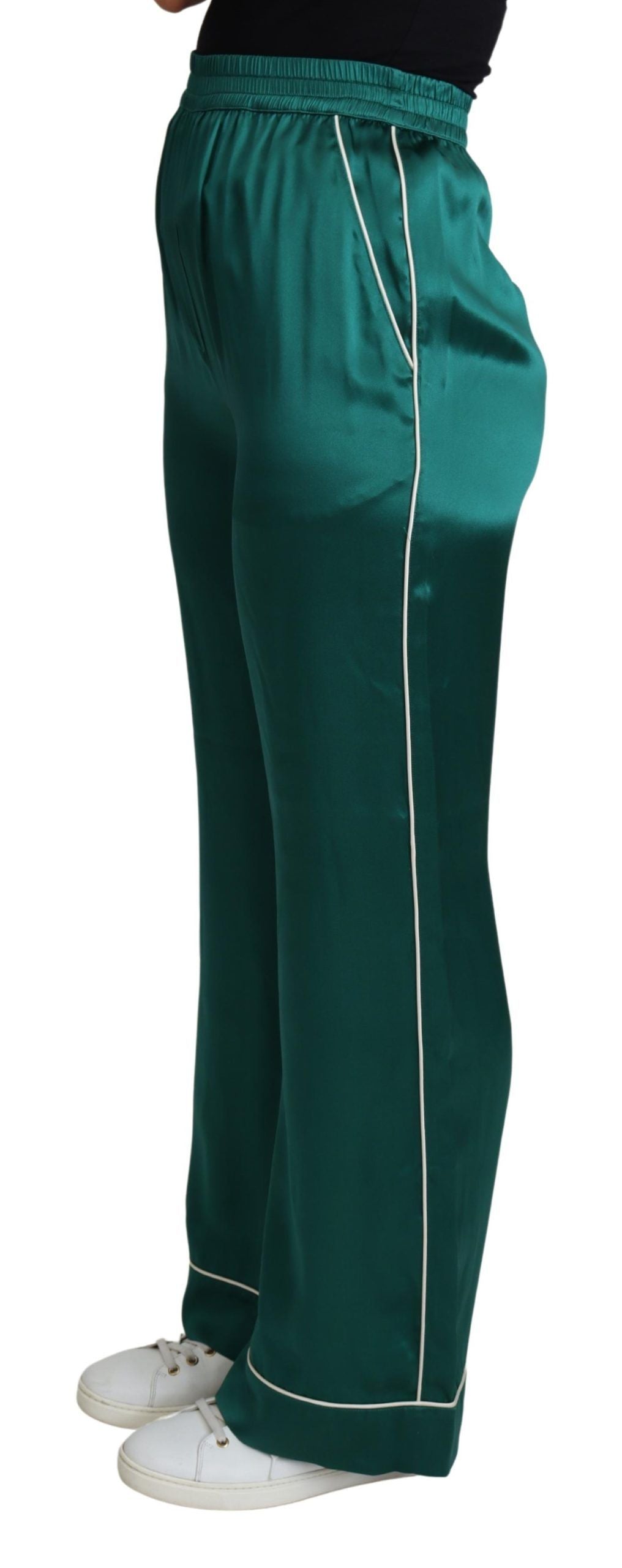 Dolce & Gabbana Green High Waisted Pyjama Trousers Silk Pants