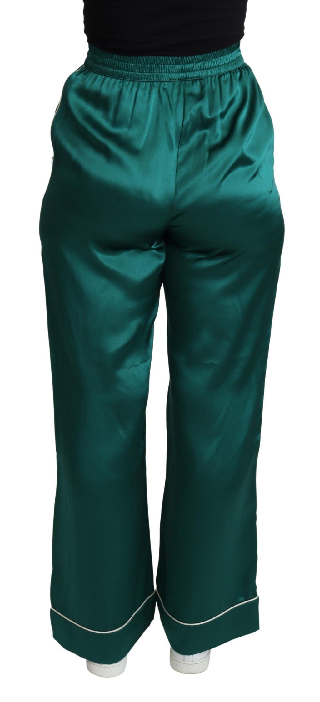 Dolce & Gabbana Grüne Pyjamahose mit hoher Taille Seidenhose