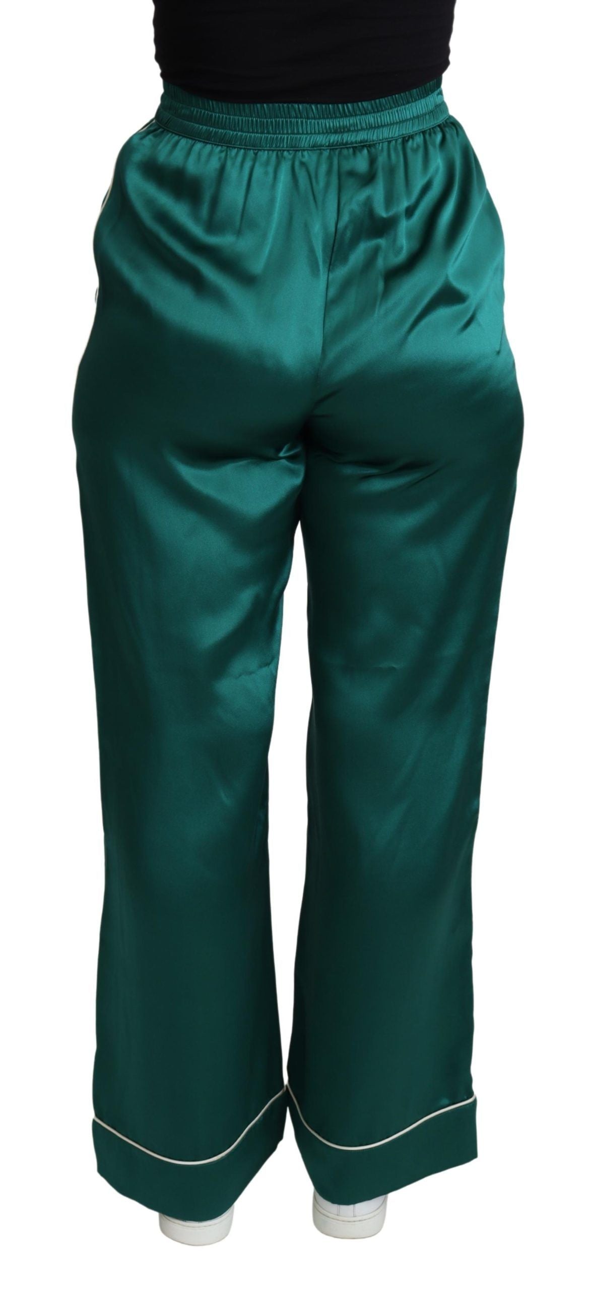 Dolce & Gabbana Green High Waisted Pyjama Trousers Silk Pants
