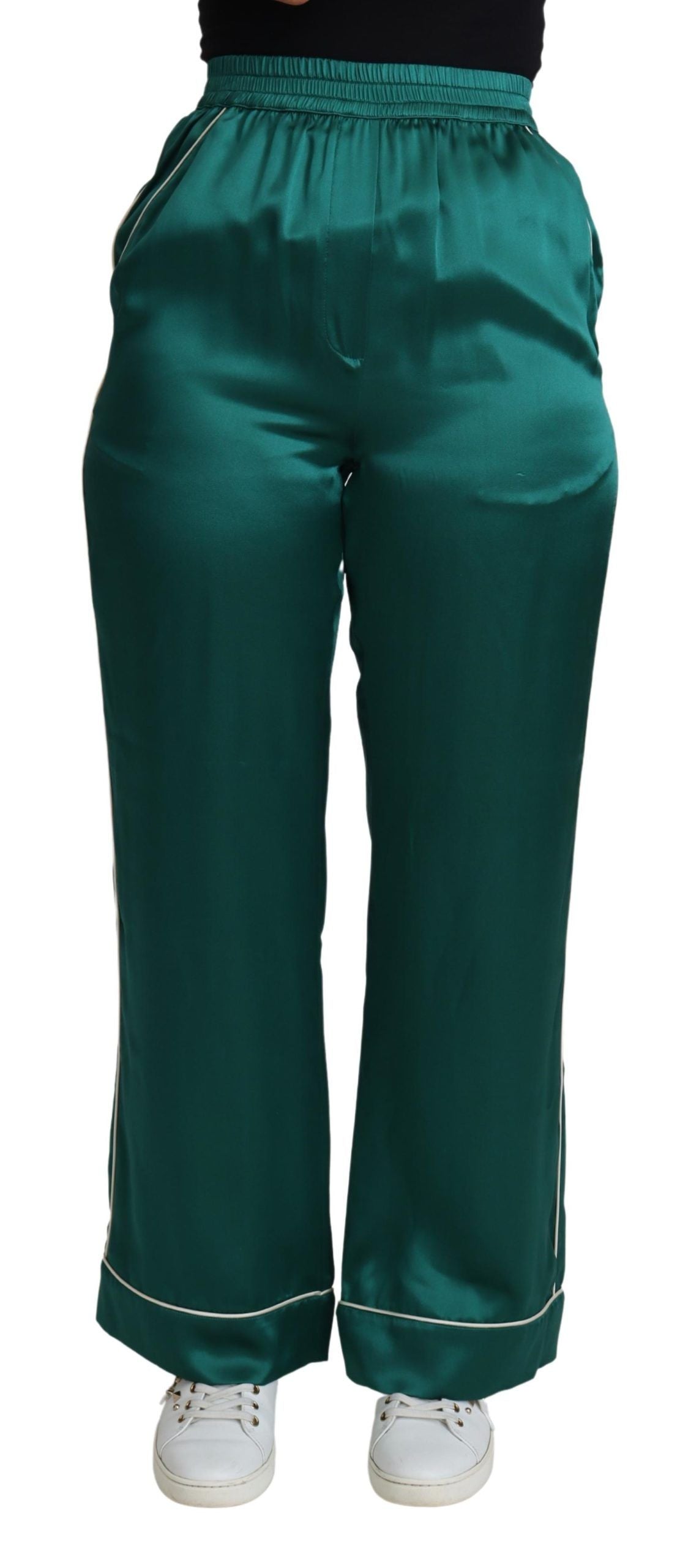 Dolce & Gabbana Green High Waisted Pyjama Trousers Silk Pants