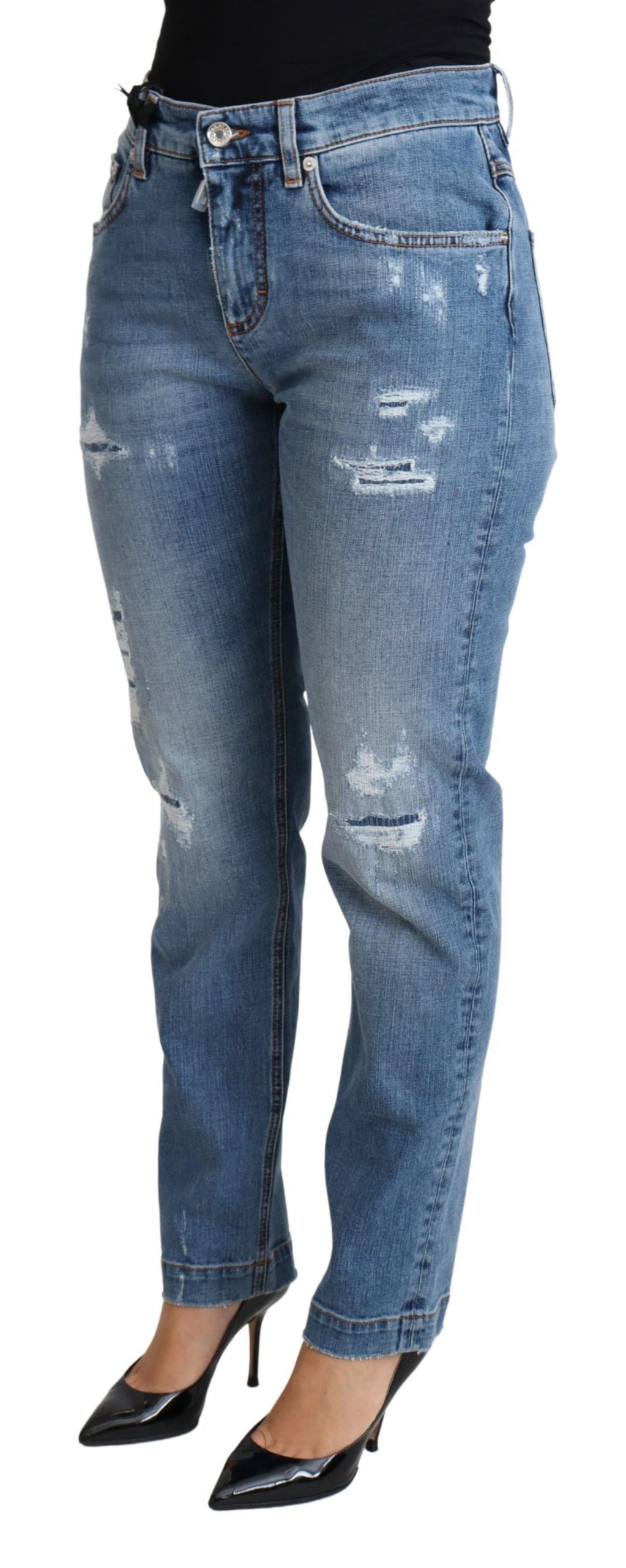 Dolce & Gabbana Blue Distressed Cotton-Blend Skinny Denim Jeans