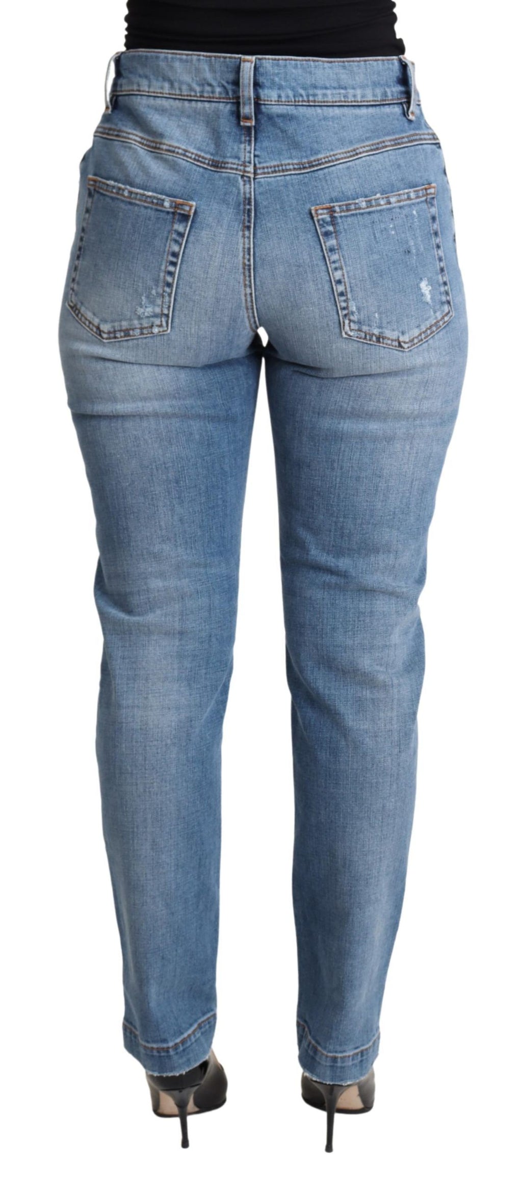 Dolce & Gabbana Blue Distressed Cotton-Blend Skinny Denim Jeans