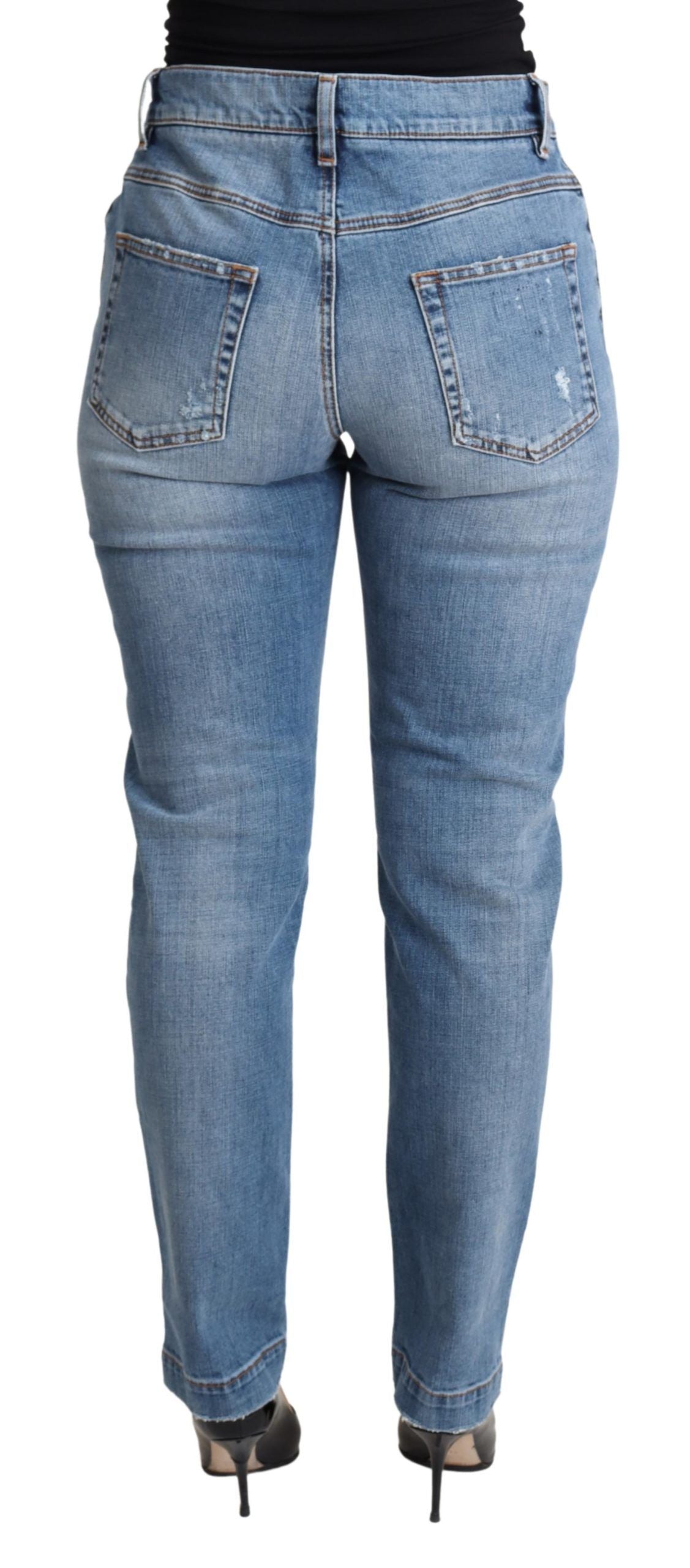 Dolce & Gabbana Blue Distressed Cotton-Blend Skinny Denim Jeans