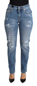 Dolce & Gabbana Blue Distressed Cotton-Blend Skinny Denim Jeans