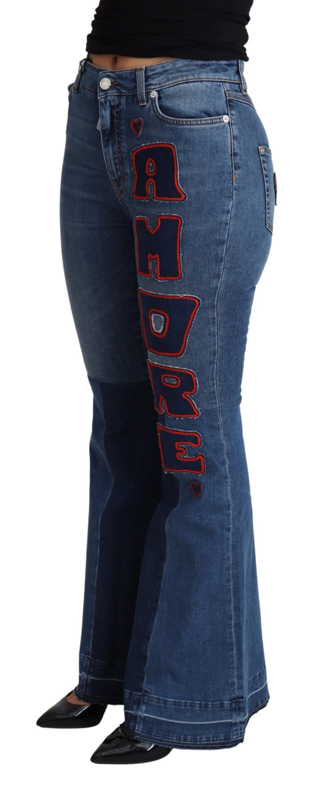 Dolce & Gabbana Blaue Amore Patch Boot Cut Cotton Stretch Hose