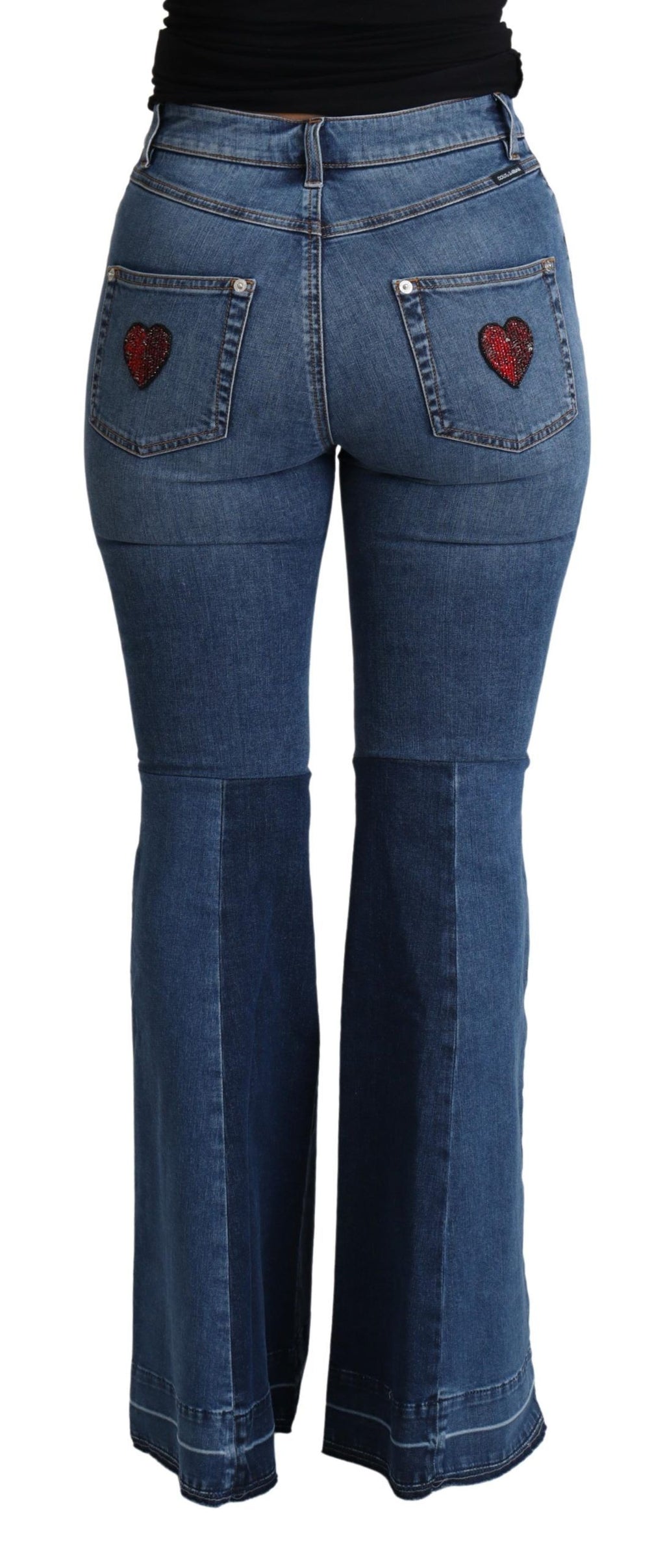 Dolce & Gabbana Blaue Amore Patch Boot Cut Cotton Stretch Hose