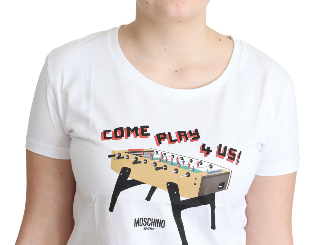 Moschino White Cotton T-Shirt Come Play 4 Us Print Tops