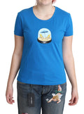 Moschino Blau bedrucktes Baumwoll-T-Shirt mit kurzen Ärmeln