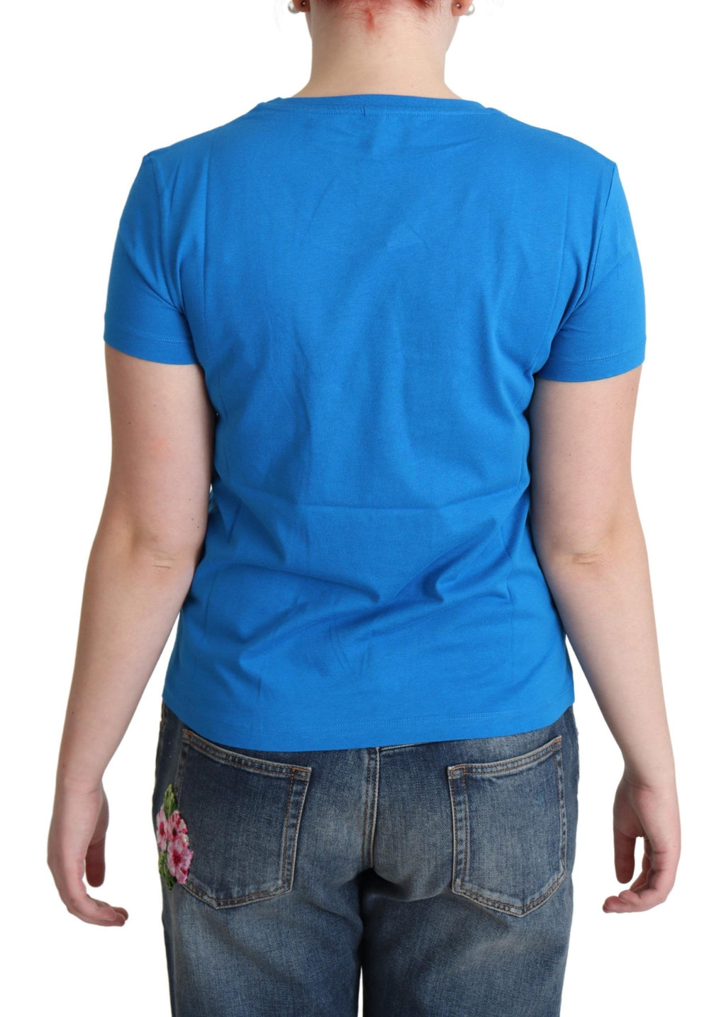 Moschino Blaues Baumwoll-T-Shirt Come Play 4 Us Print