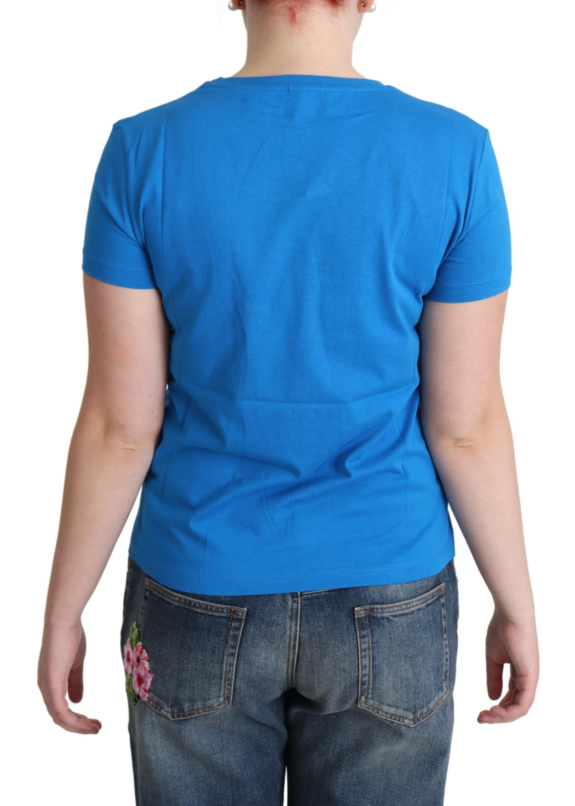 Moschino Blaues Baumwoll-T-Shirt Come Play 4 Us Print