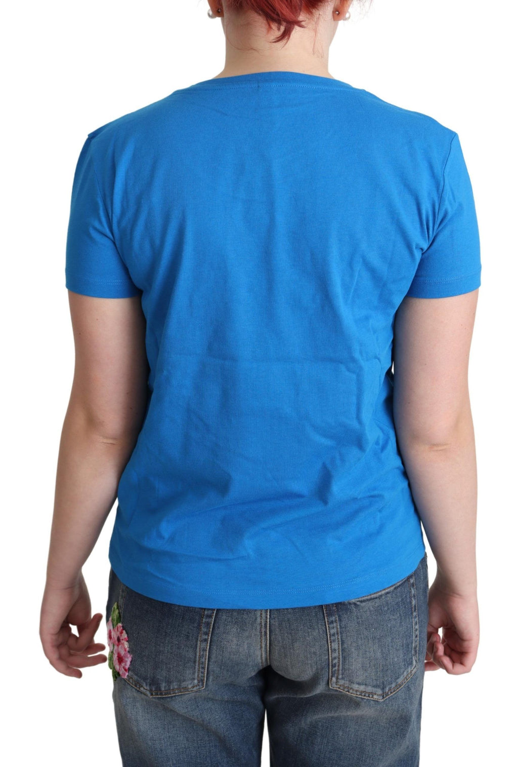 Moschino Blaues Triangel-T-Shirt mit grafischer Darstellung aus Baumwolle zum Schwimmen
