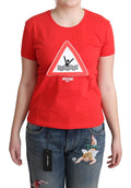 Moschino Red Cotton Swim T-Shirt with Triangle Print