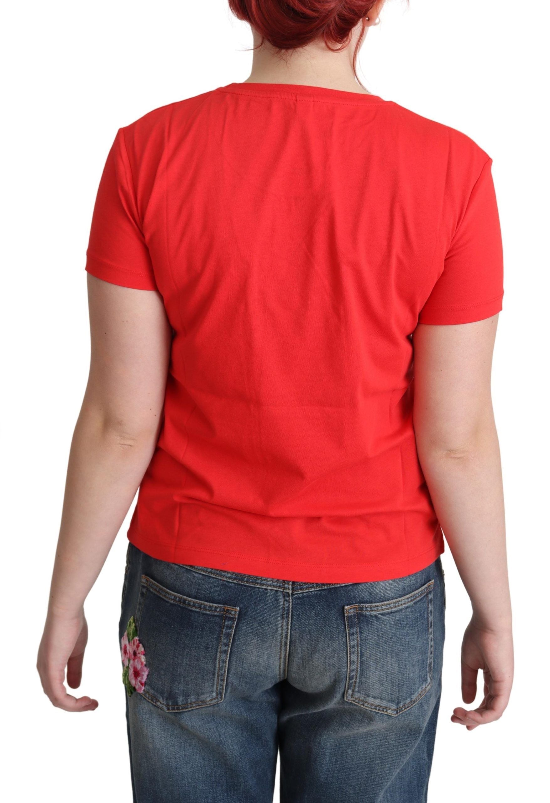 Moschino Red Cotton Swim T-Shirt with Triangle Print