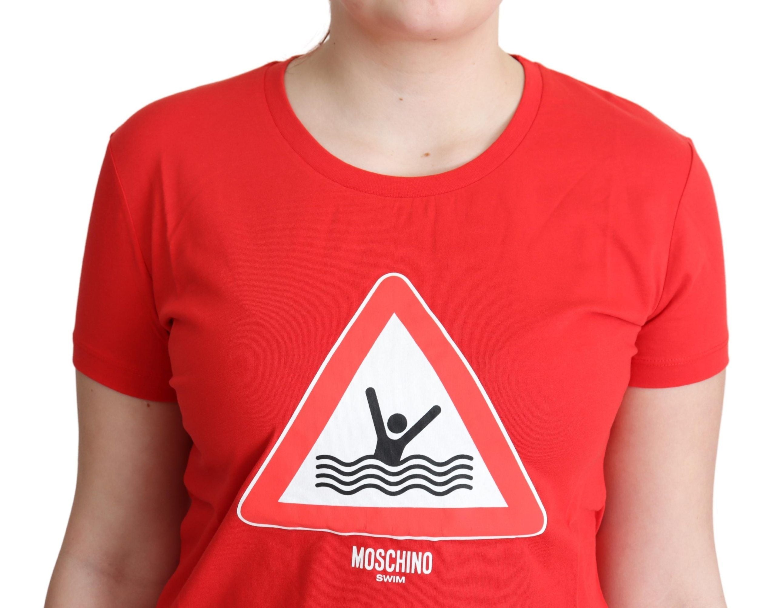 Moschino Red Cotton Swim T-Shirt with Triangle Print