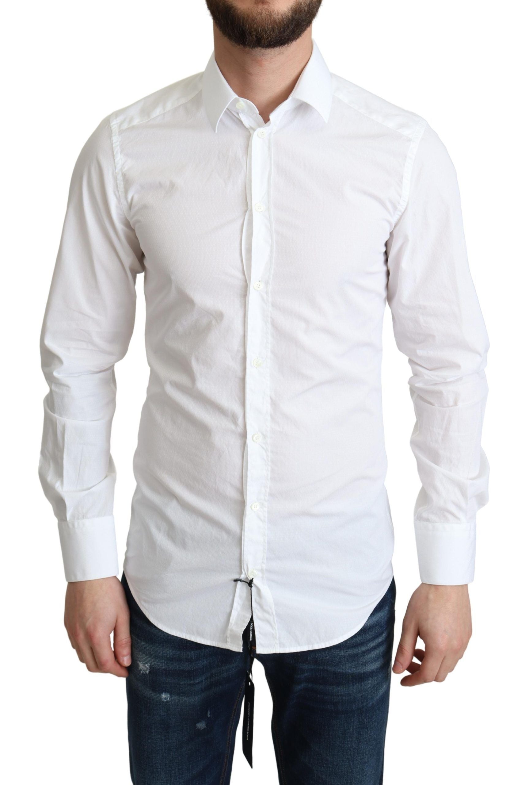 Dolce & Gabbana Men's White Cotton Long Sleeve Formal Shirt