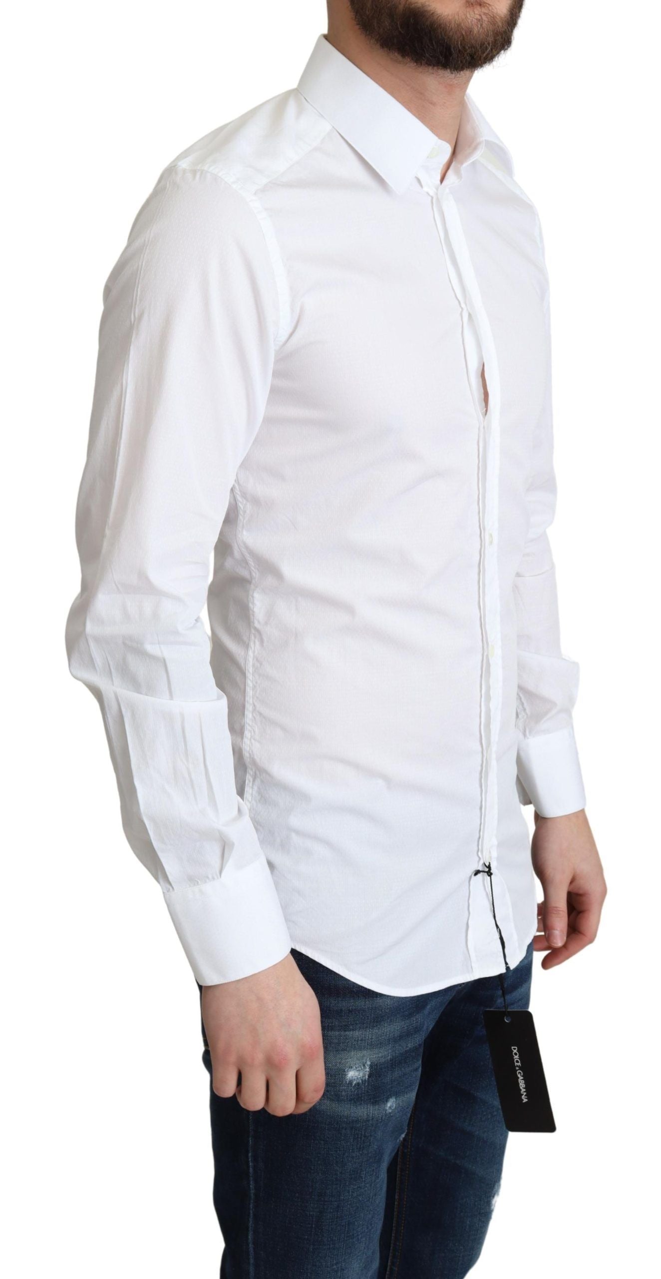 Dolce & Gabbana Men's White Cotton Long Sleeve Formal Shirt
