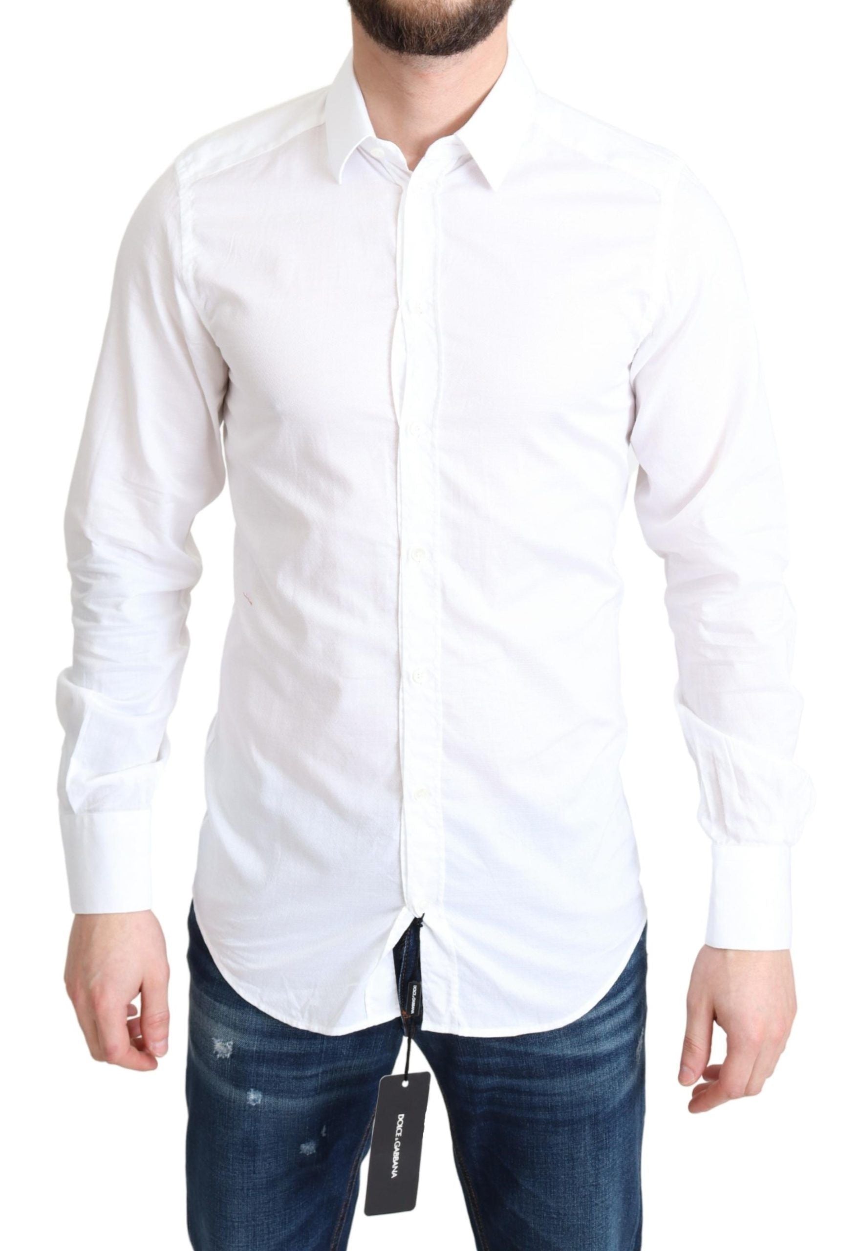 Dolce & Gabbana White Cotton Long-Sleeve Formal Shirt