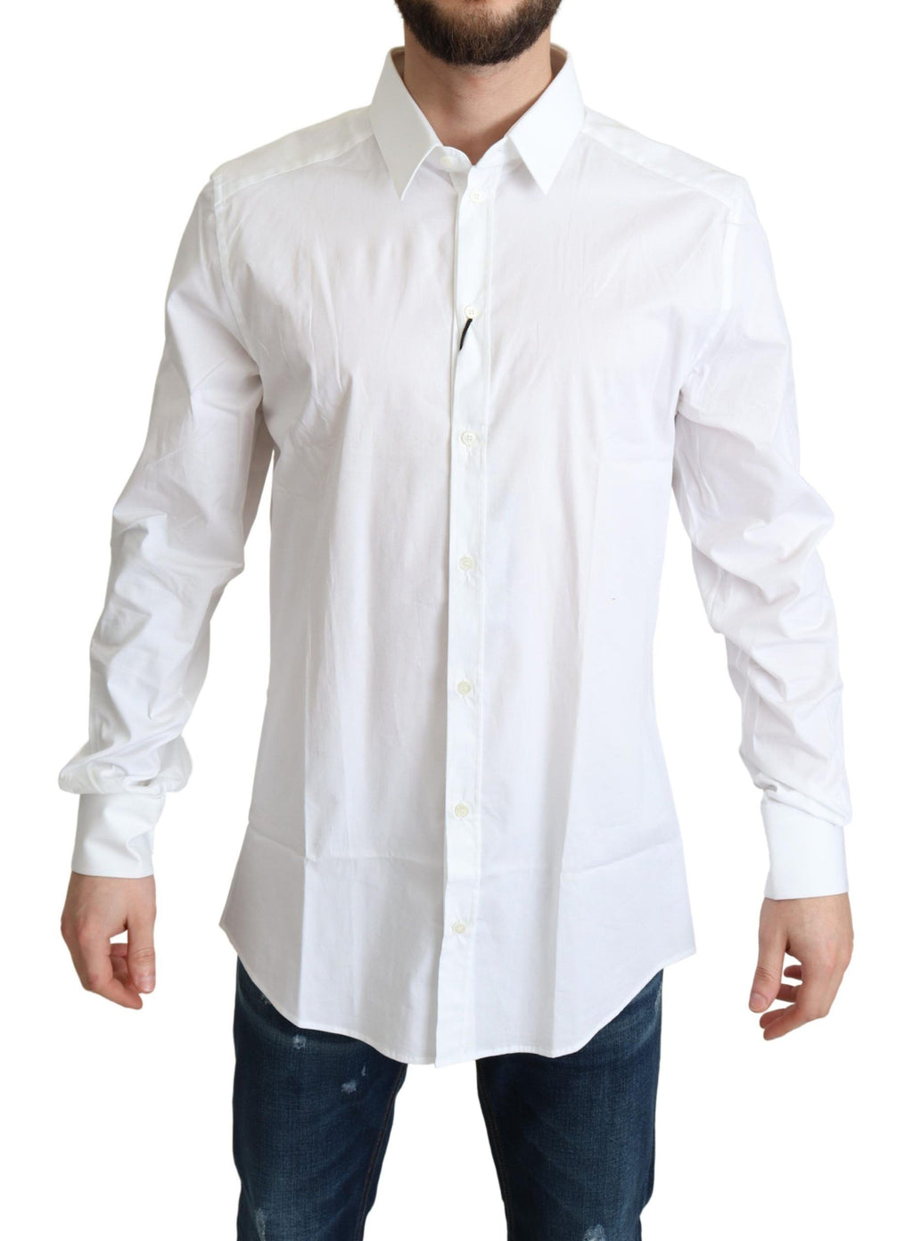Dolce & Gabbana Men's White Cotton Stretch Formal Shirt