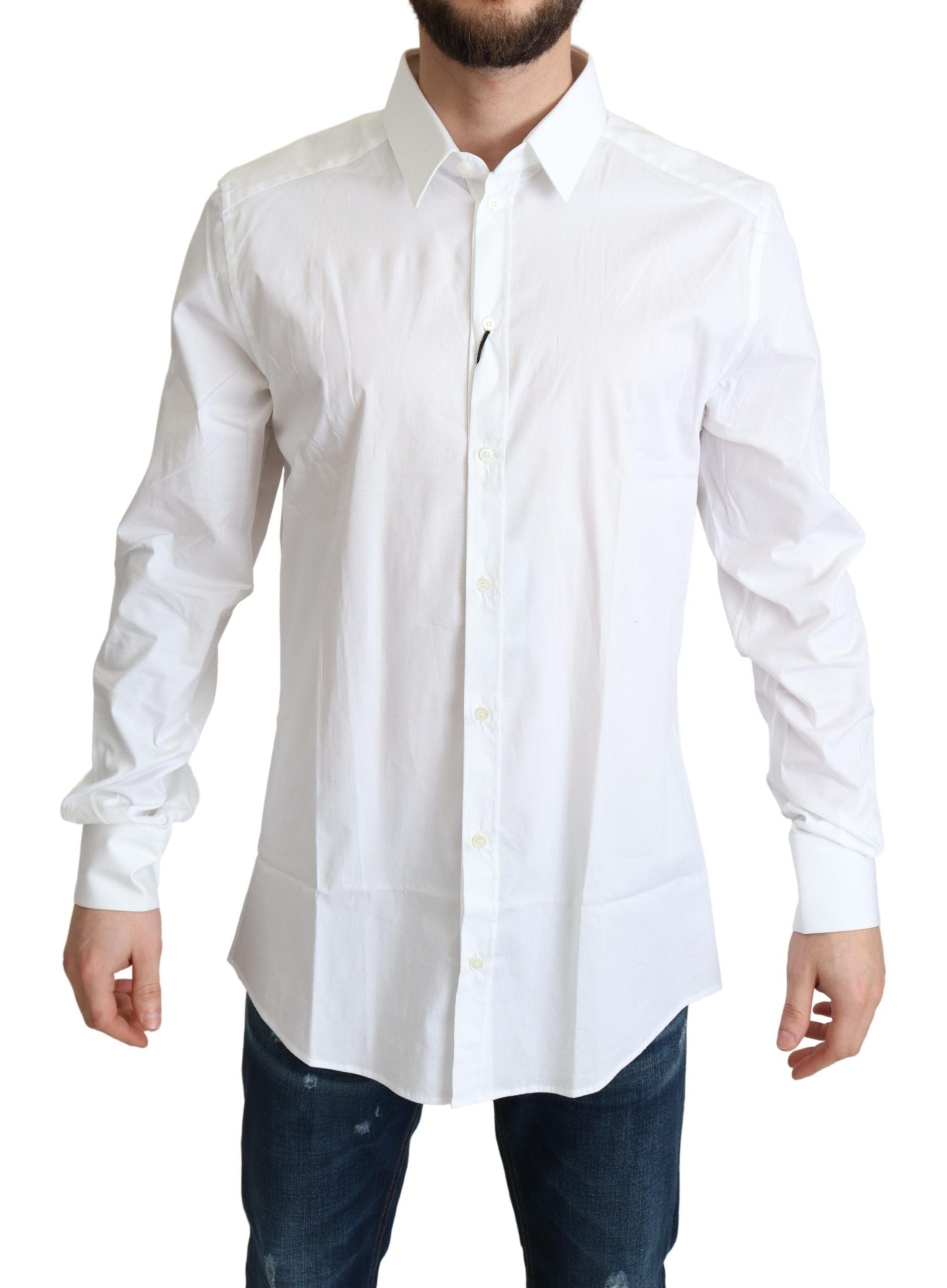 Dolce & Gabbana Men's White Cotton Stretch Formal Shirt