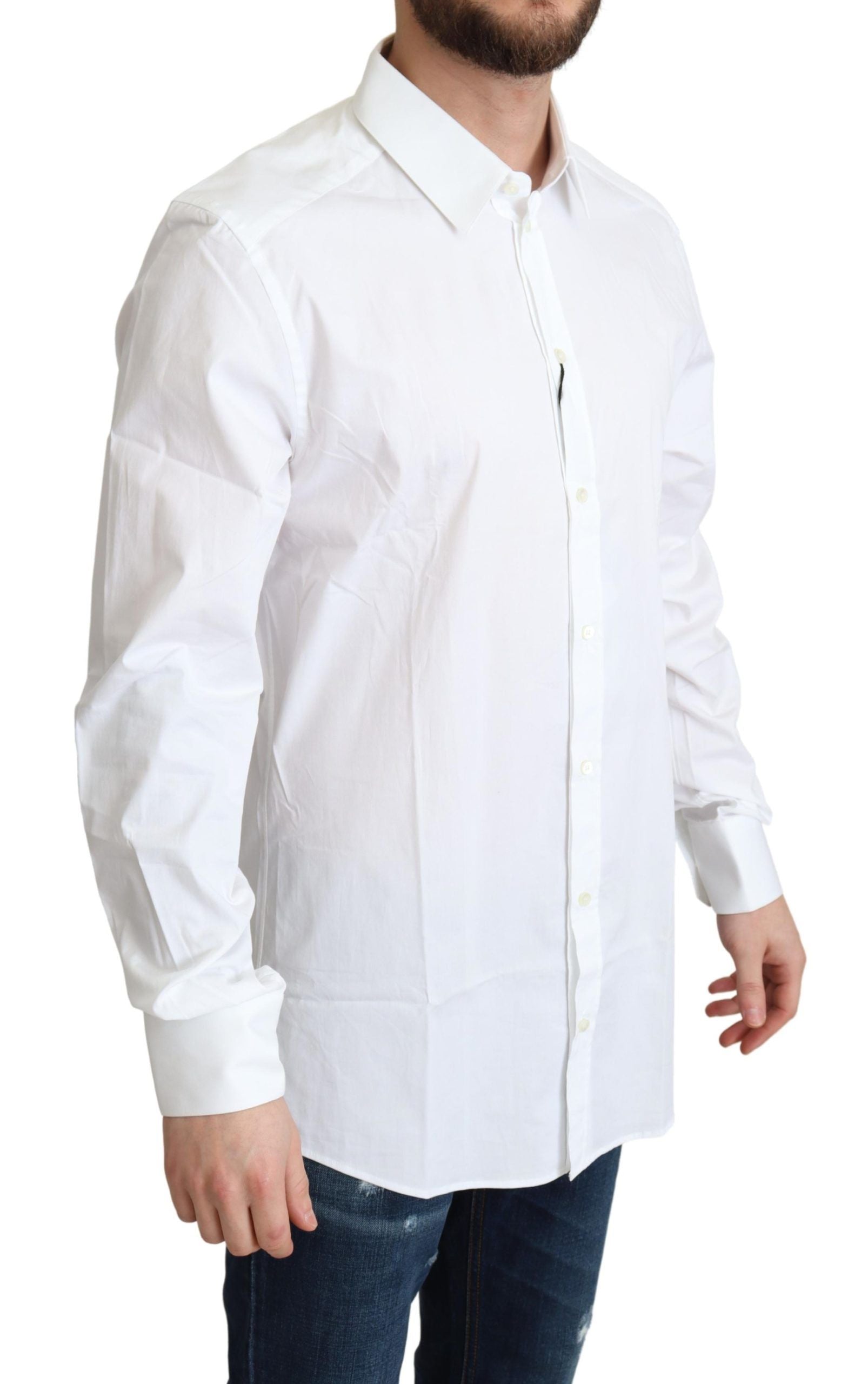 Dolce & Gabbana Men's White Cotton Stretch Formal Shirt