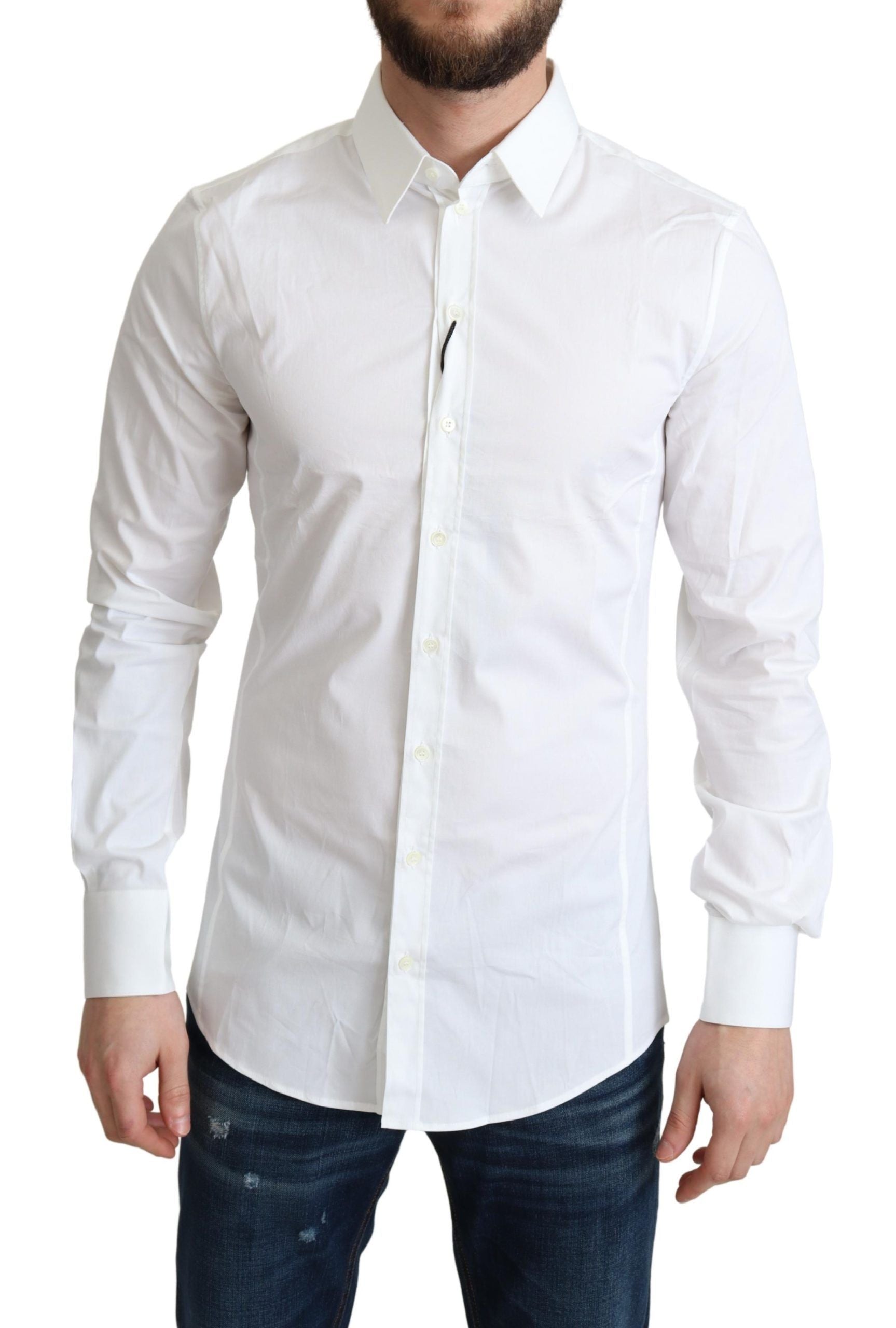 Dolce & Gabbana Weißes Baumwoll-Stretch-Hemd für Männer SICILIA Formal