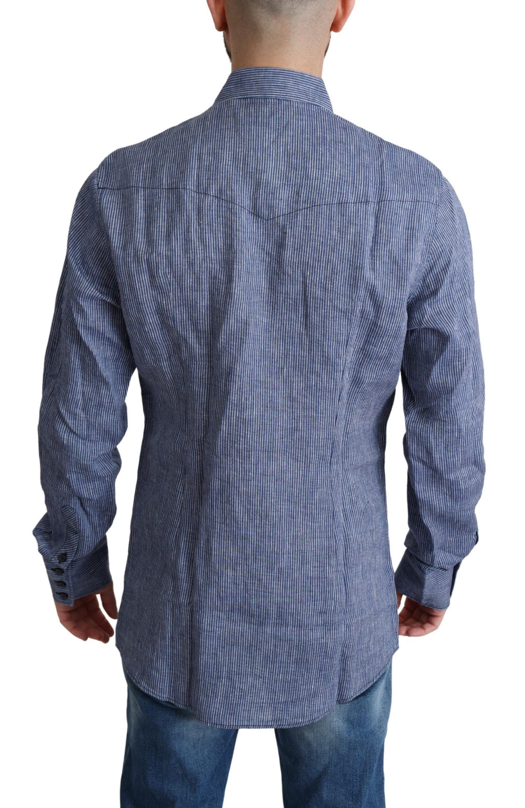 Dolce & Gabbana Blue Stripe Men's Casual Button Down Shirt