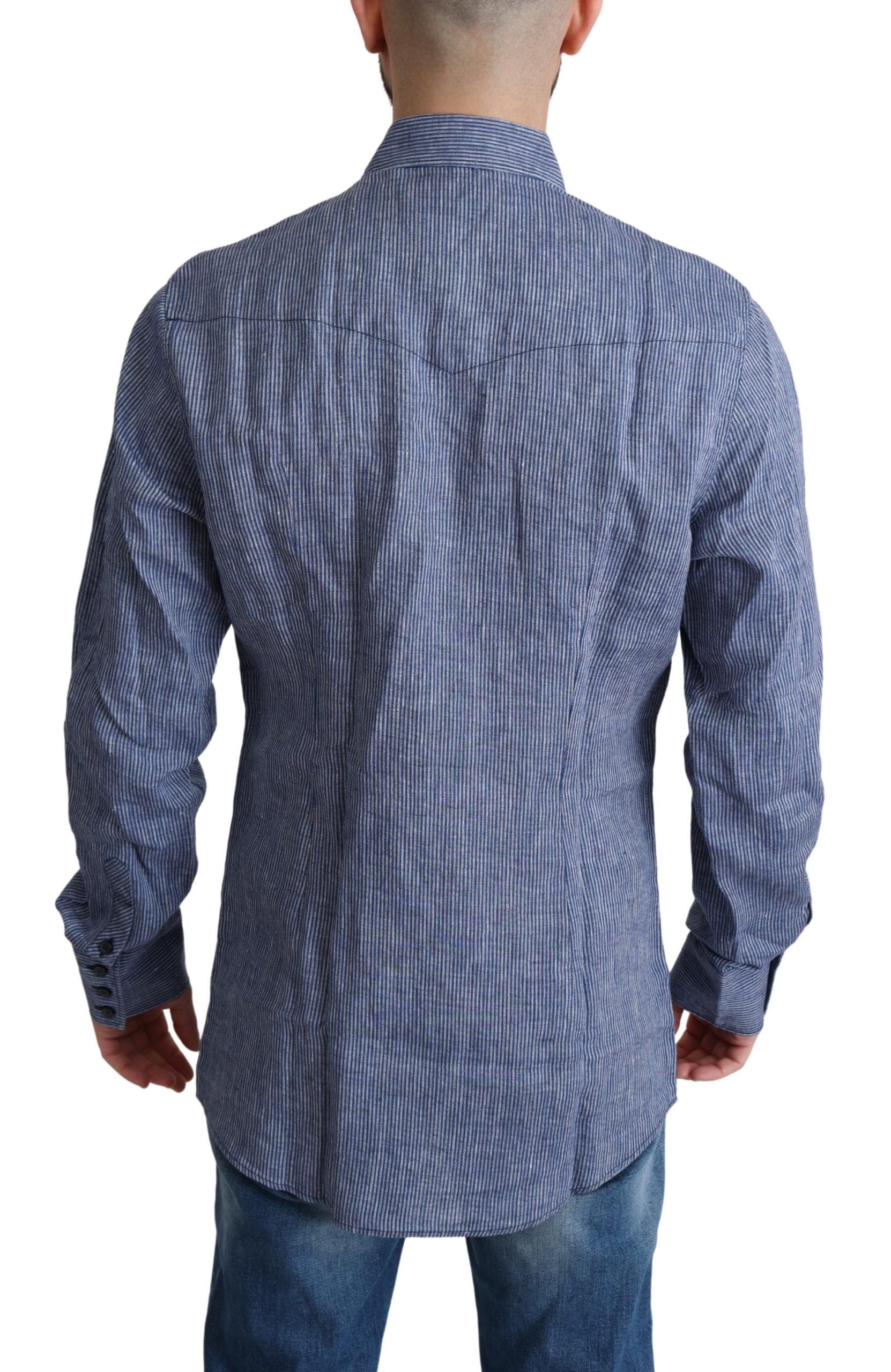 Dolce & Gabbana Blue Stripe Men's Casual Button Down Shirt
