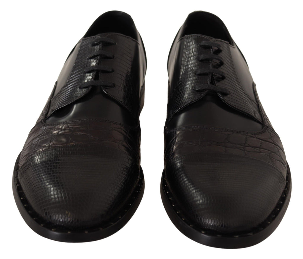 Dolce & Gabbana Schwarzes Leder Exotische Felle Formelle Schuhe