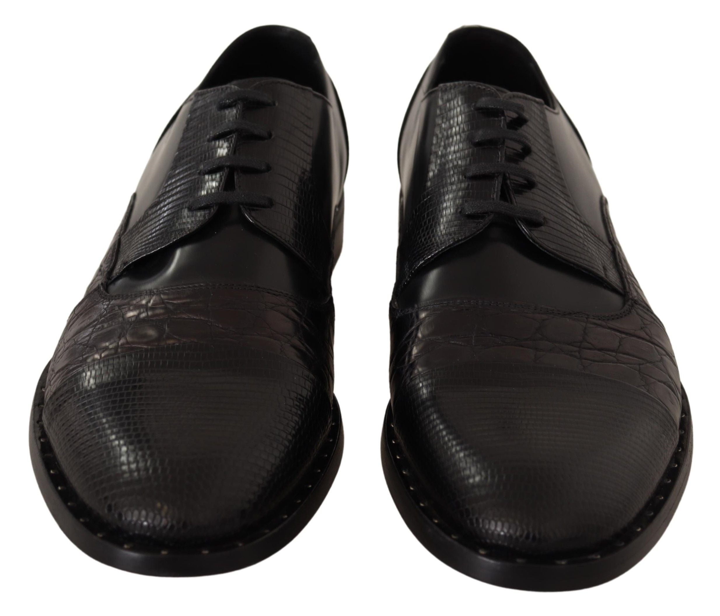 Dolce & Gabbana Schwarzes Leder Exotische Felle Formelle Schuhe