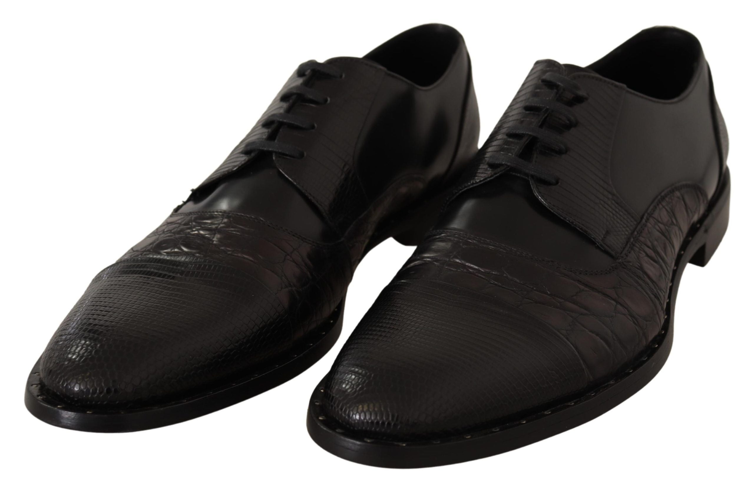 Dolce & Gabbana Schwarzes Leder Exotische Felle Formelle Schuhe