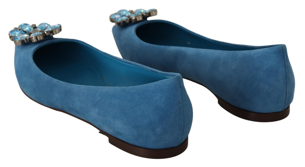 Dolce & Gabbana Blue Suede Crystal Loafers Flats Shoes