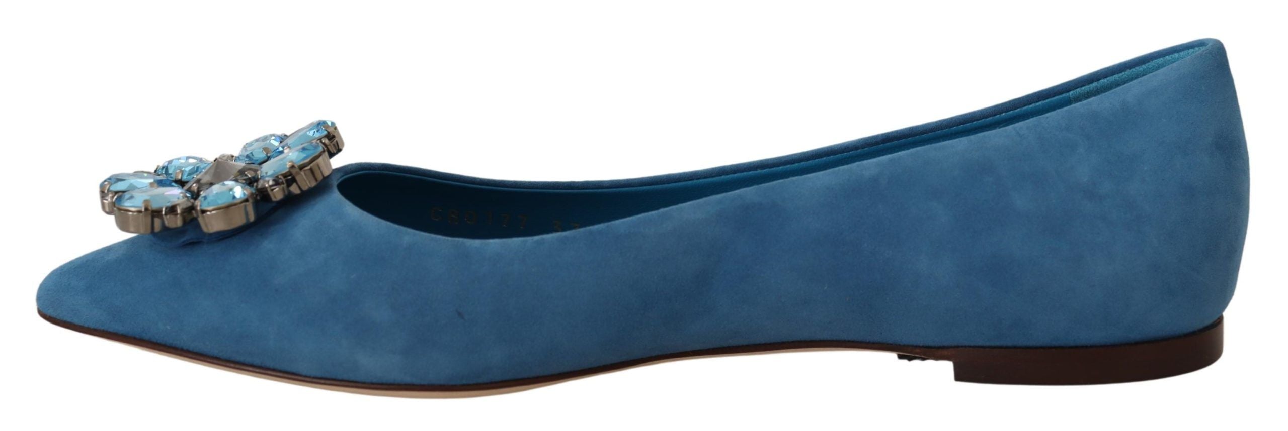 Dolce & Gabbana Blue Suede Crystal Loafers Flats Shoes