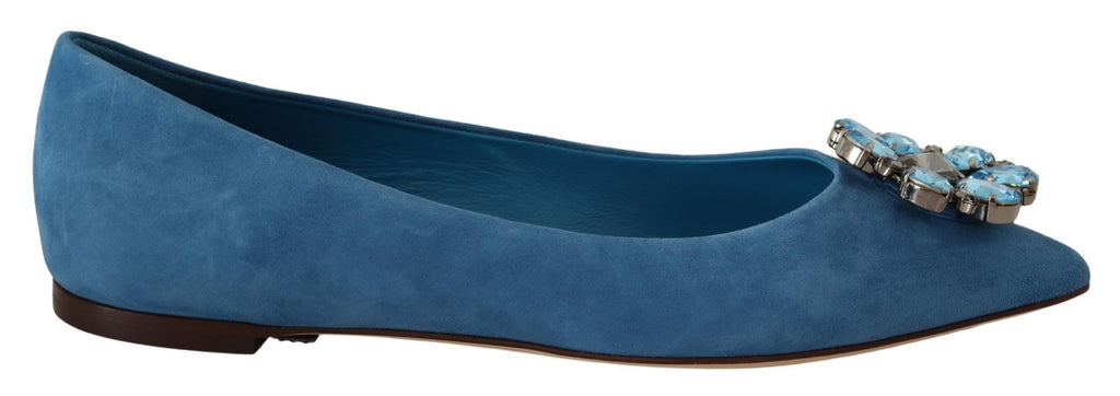 Dolce & Gabbana Blue Suede Crystal Loafers Flats Shoes