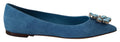 Dolce & Gabbana Blue Suede Crystal Loafers Flats Shoes