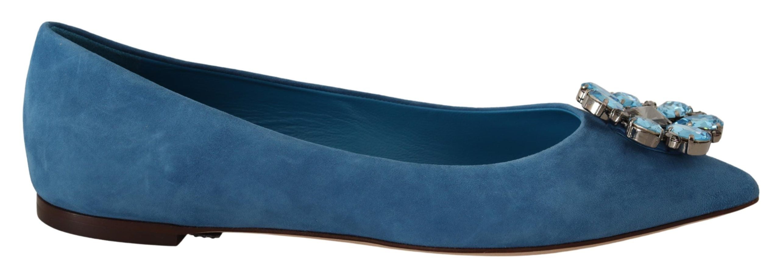 Dolce & Gabbana Blue Suede Crystal Loafers Flats Shoes