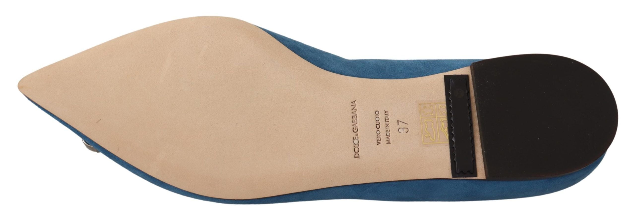 Dolce & Gabbana Blue Suede Crystal Loafers Flats Shoes