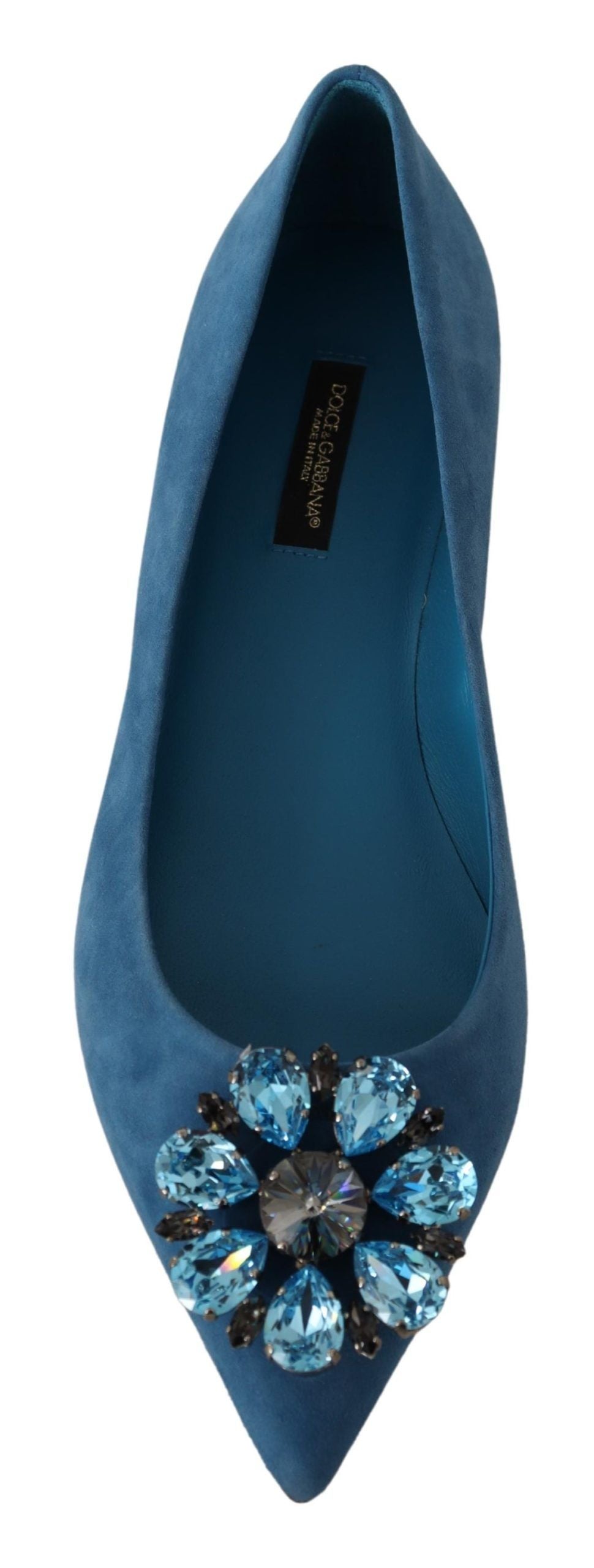 Dolce & Gabbana Blue Suede Crystal Loafers Flats Shoes