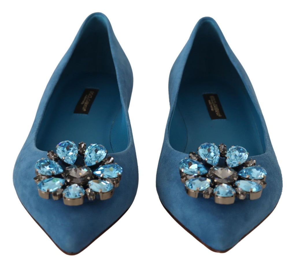 Dolce & Gabbana Blue Suede Crystal Loafers Flats Shoes