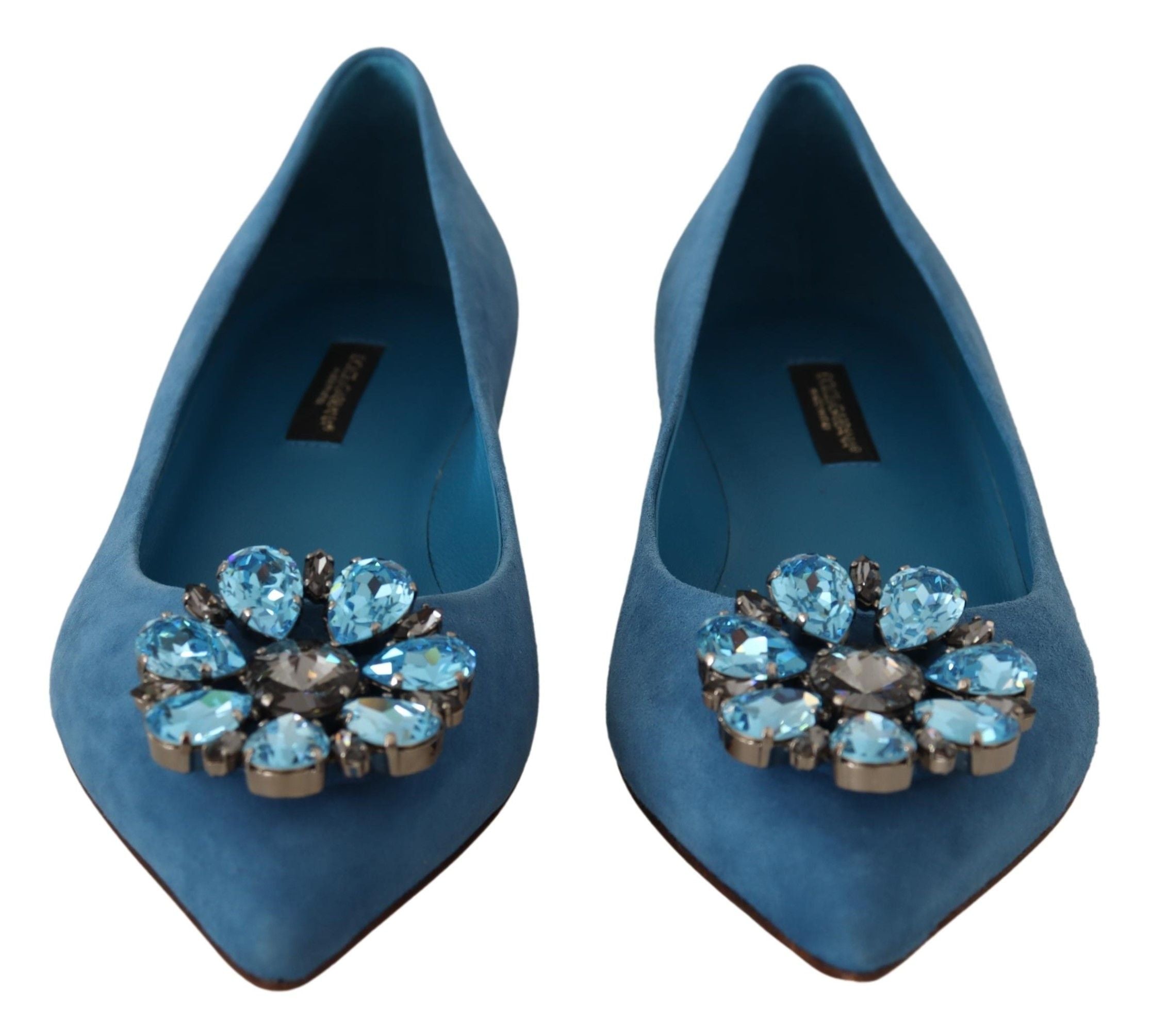 Dolce & Gabbana Blue Suede Crystal Loafers Flats Shoes