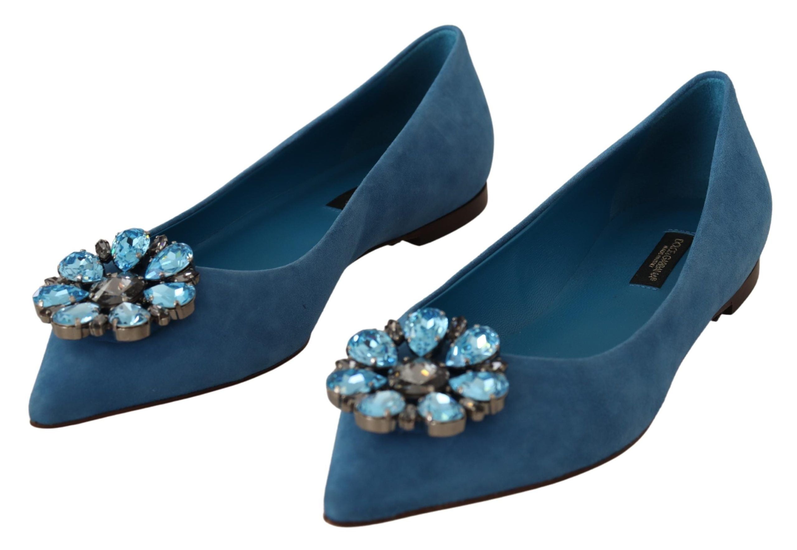 Dolce & Gabbana Blue Suede Crystal Loafers Flats Shoes