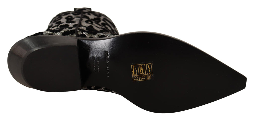 Dolce & Gabbana Grau Schwarz Leopard Cowboy Stiefel Schuhe