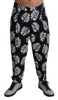 Dolce & Gabbana Schwarzes Blatt Baumwoll-Stretch-Hose Hose Hose