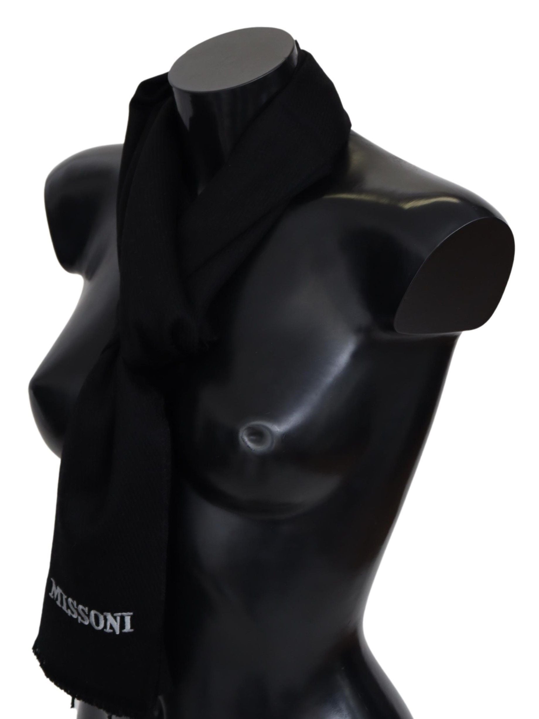 Missoni Black 100% Wool Unisex Neck Wrap Fringe Logo Scarf