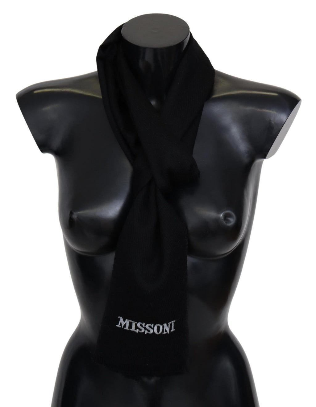 Missoni Black 100% Wool Unisex Neck Wrap Fringe Logo Scarf