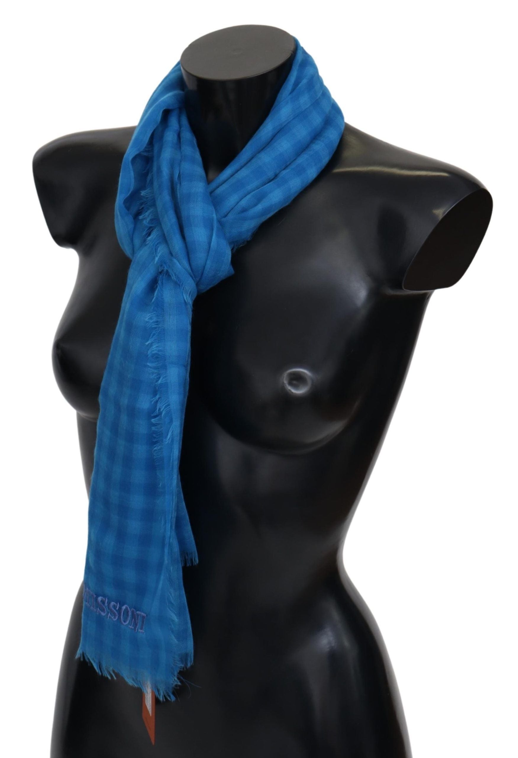 Missoni Blau karierter Kaschmir-Unisex-Wickel-Fransenschal